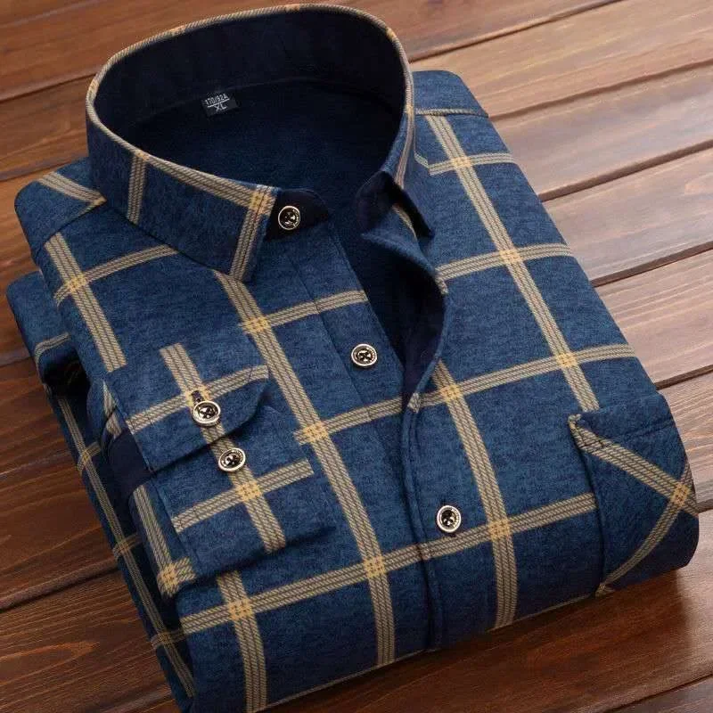 2025 Men's Autumn Winter Casual Fleece Plaid Shirt Fashion Soft Warm Turn Down Collar Long Sleeve Shirt Male High-Quality Tops - Image 26