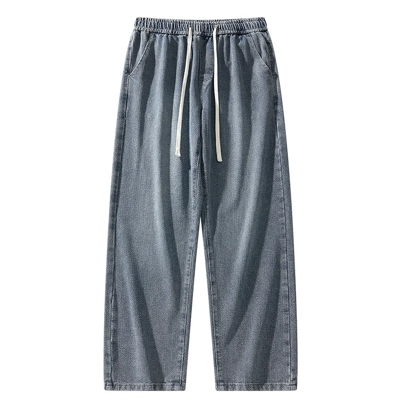 2025 men's fashionable loose wide leg jeans, casual straight leg high street retro loose jeans, casual comfortable jeans, elasti