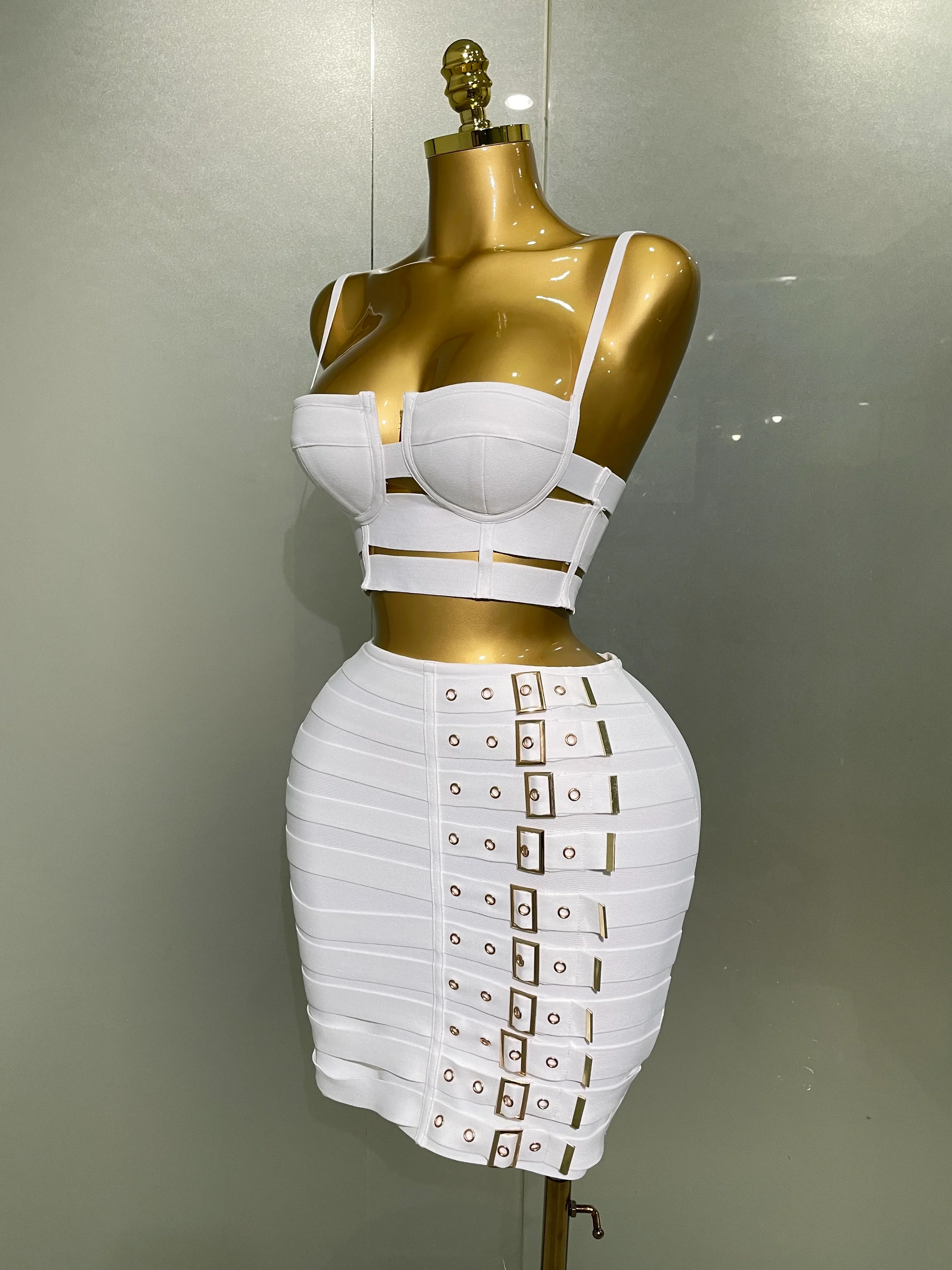 2025 New Arrival High Quality Women Sexy Bandage Tops Fashion Pencil Skirts Set Nightclub Party Celebrate Women's Set - Image 2