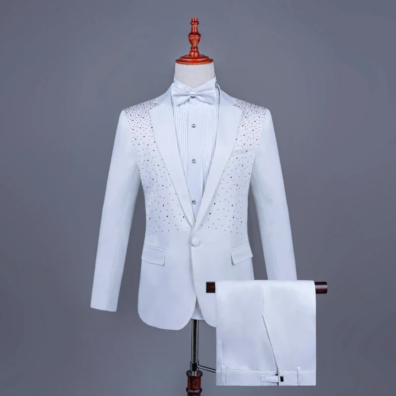 2025 New Black and White Hot Diamond Suits for Men 2-piece,Male Group Chorus/Singer Host/Anchor Dress Performance MC Blazer+Pant - Image 11