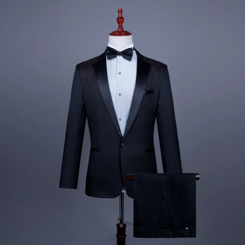 2025 New Black and White Hot Diamond Suits for Men 2-piece,Male Group Chorus/Singer Host/Anchor Dress Performance MC Blazer+Pant - Image 13