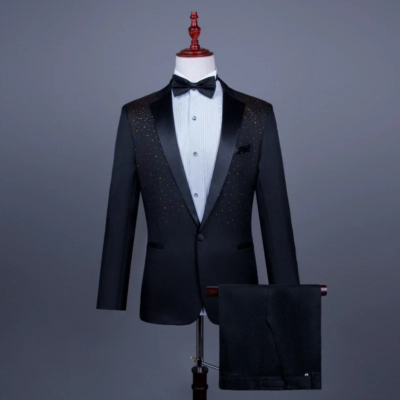 2025 New Black and White Hot Diamond Suits for Men 2-piece,Male Group Chorus/Singer Host/Anchor Dress Performance MC Blazer+Pant - Image 16