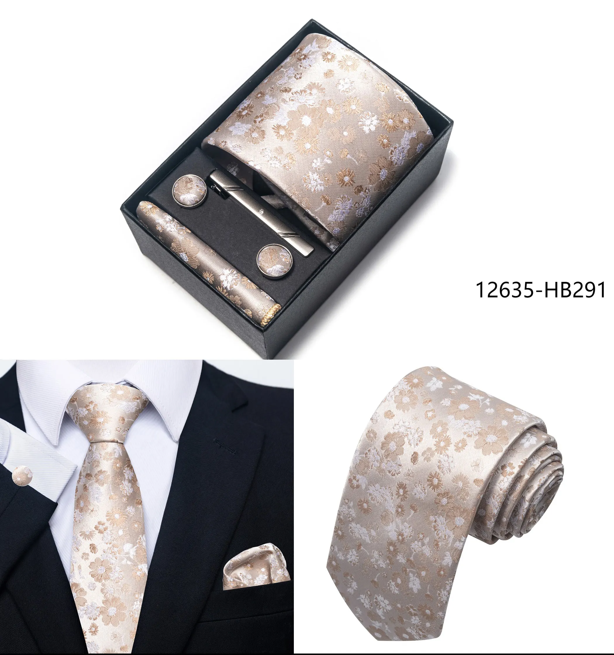 2025 New Design Fashion Brown Paisley Tie Handkerchief Cufflink Set For Men Necktie Clothing Accessories Birthday Present - Image 10