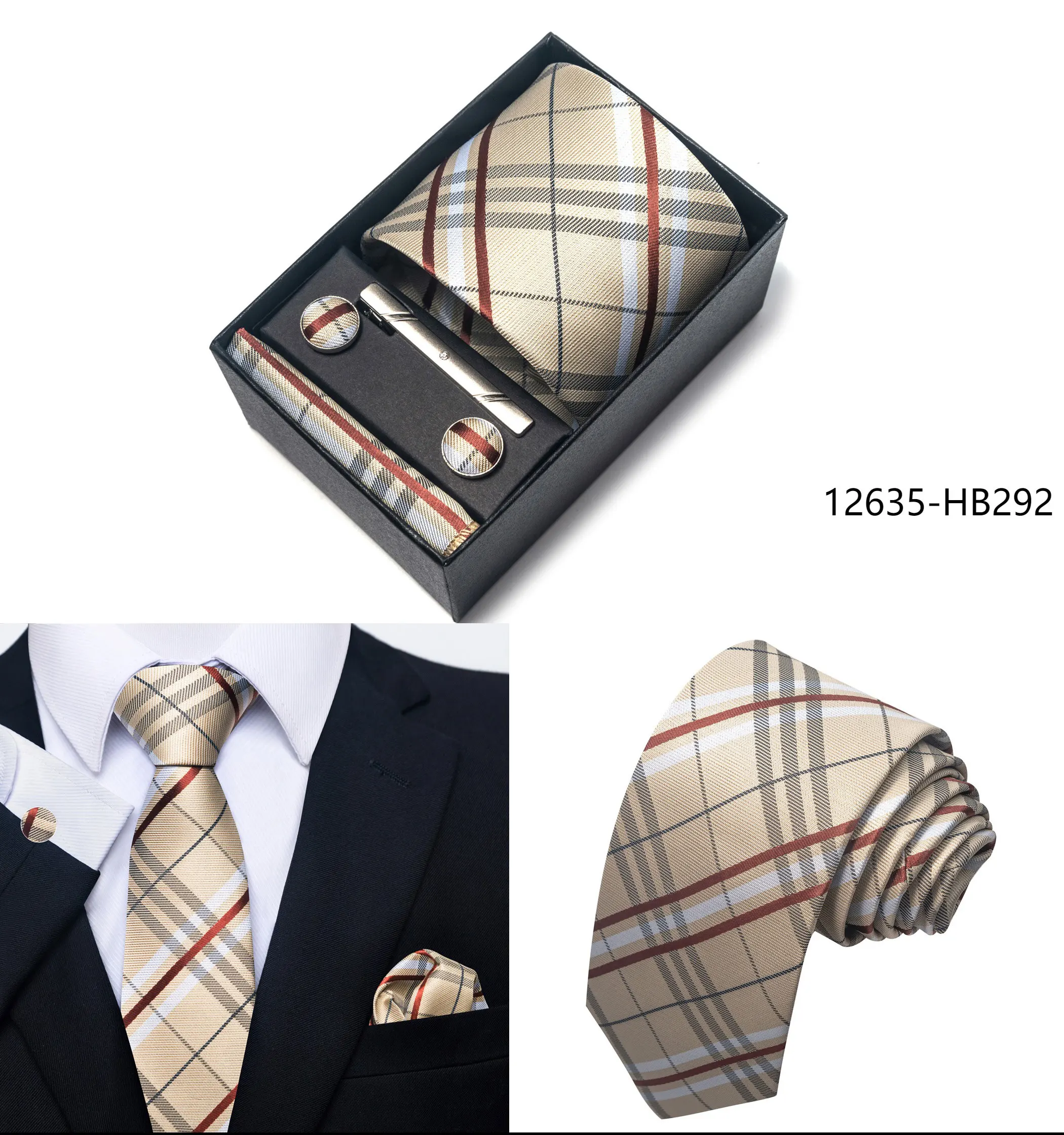 2025 New Design Fashion Brown Paisley Tie Handkerchief Cufflink Set For Men Necktie Clothing Accessories Birthday Present - Image 11