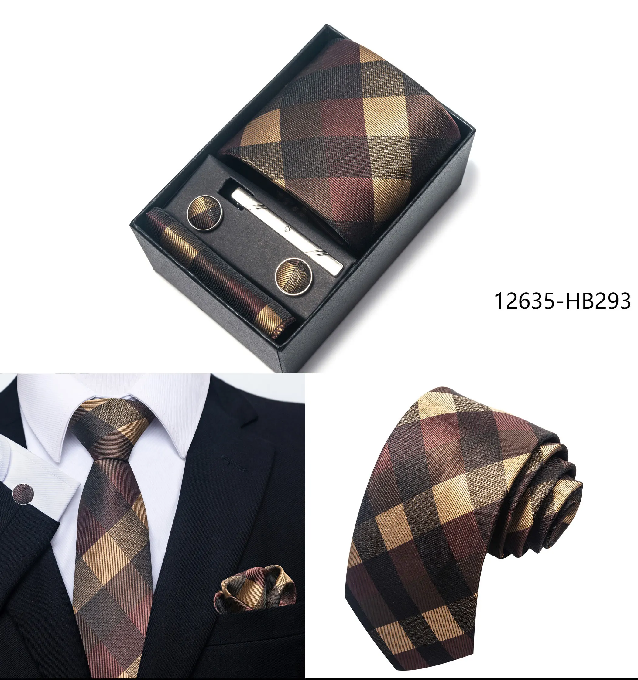 2025 New Design Fashion Brown Paisley Tie Handkerchief Cufflink Set For Men Necktie Clothing Accessories Birthday Present - Image 12