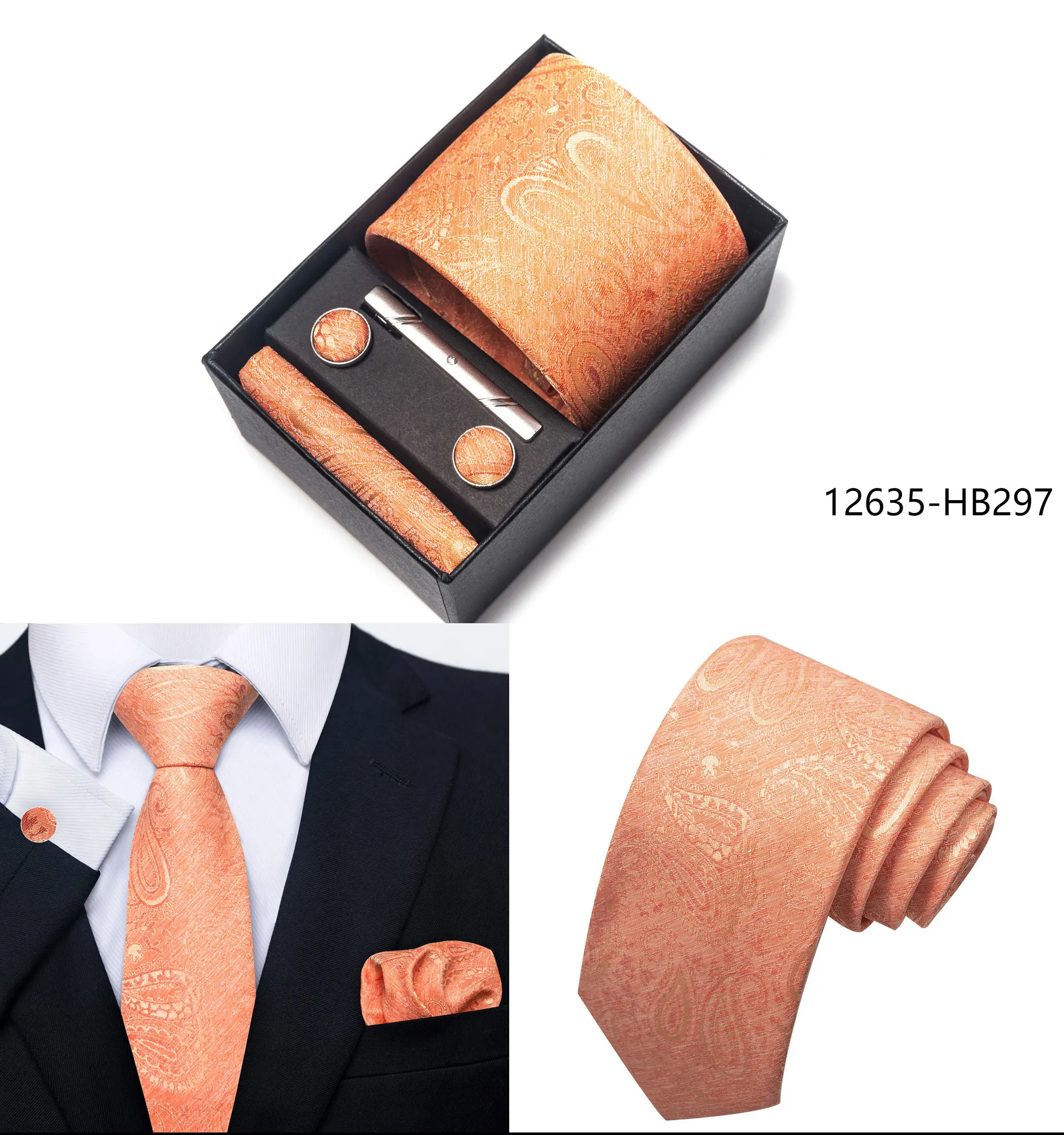 2025 New Design Fashion Brown Paisley Tie Handkerchief Cufflink Set For Men Necktie Clothing Accessories Birthday Present - Image 16
