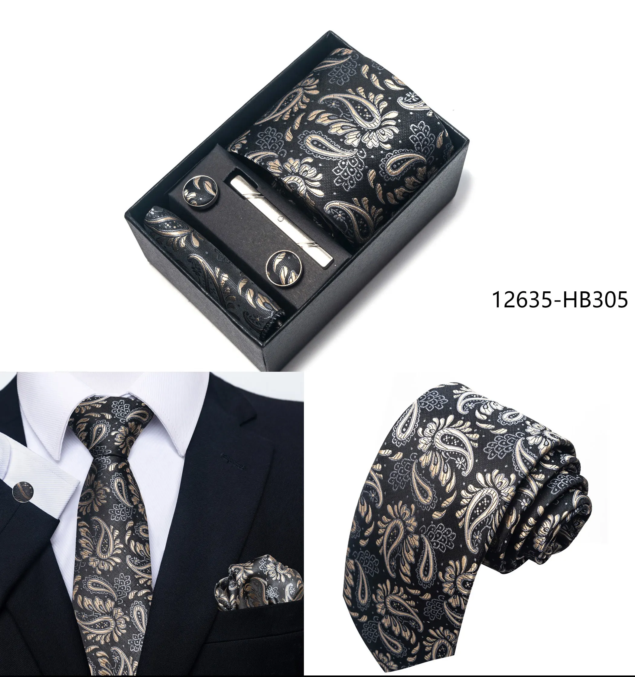 2025 New Design Fashion Brown Paisley Tie Handkerchief Cufflink Set For Men Necktie Clothing Accessories Birthday Present - Image 24