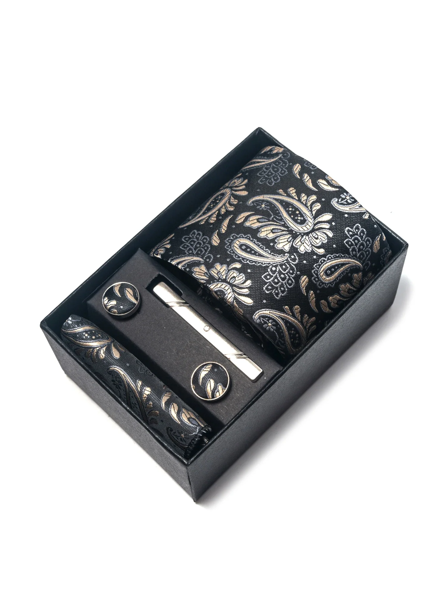 2025 New Design Fashion Brown Paisley Tie Handkerchief Cufflink Set For Men Necktie Clothing Accessories Birthday Present - Image 4