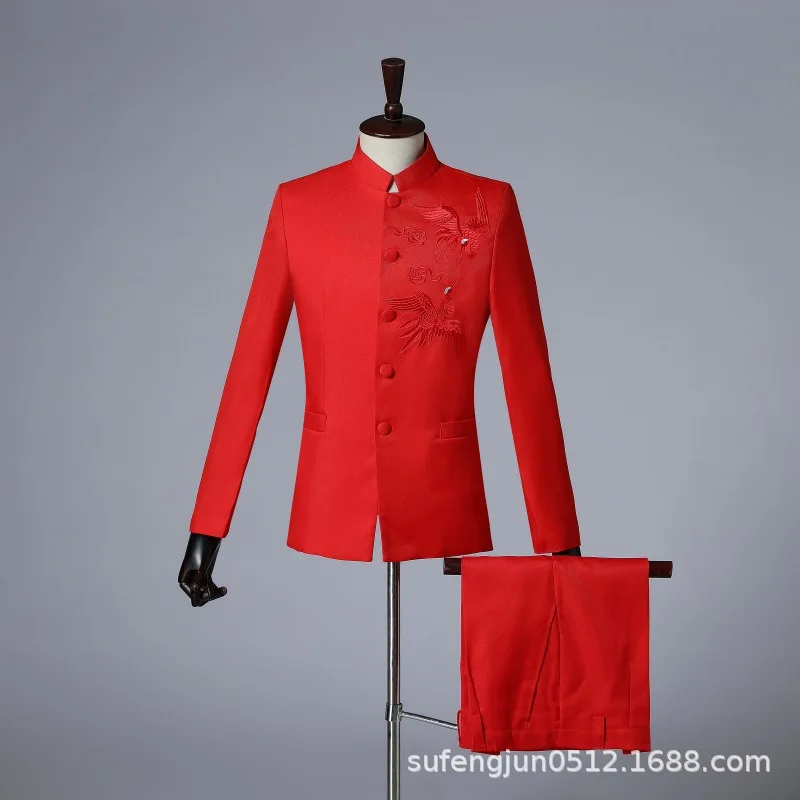 2025 New Men Chinese Style Embroidered Standing Collar Suit 2 Piece Fashion Homme Wedding Prom Party Performance Blazer and Pant - Image 13