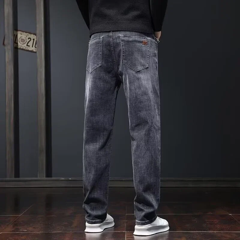 2025 New Men Fashion Loose Straight Elasticity Jeans Male Wear-Resistant Look Taller Denim Pants Smart Casual Dark Gray Trousers - Image 2