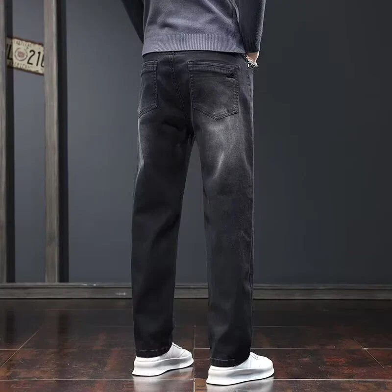 2025 New Men Fashion Loose Straight Elasticity Jeans Male Wear-Resistant Look Taller Denim Pants Smart Casual Dark Gray Trousers - Image 3