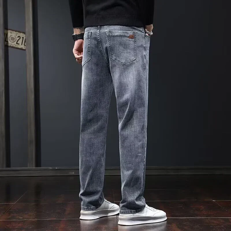 2025 New Men Fashion Loose Straight Elasticity Jeans Male Wear-Resistant Look Taller Denim Pants Smart Casual Dark Gray Trousers - Image 4