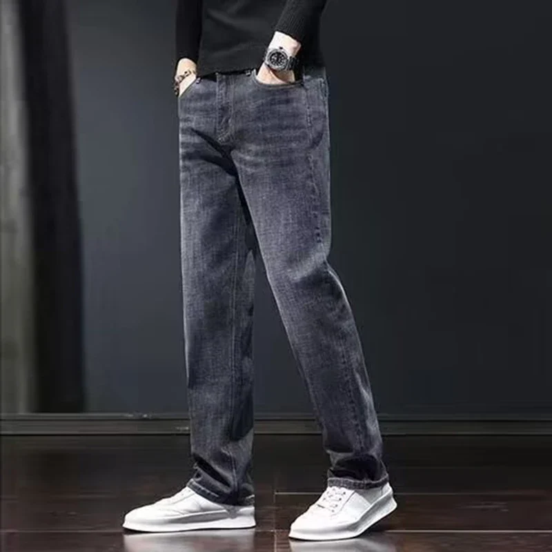 2025 New Men Fashion Loose Straight Elasticity Jeans Male Wear-Resistant Look Taller Denim Pants Smart Casual Dark Gray Trousers - Image 7