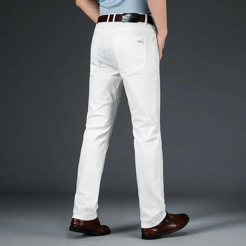 2025 New Spring Summer Jeans Men Fashion Casual Classic Style Business Straight Fit Soft Trousers Male Advanced White Pants 40 - Image 2