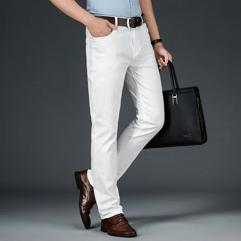 2025 New Spring Summer Jeans Men Fashion Casual Classic Style Business Straight Fit Soft Trousers Male Advanced White Pants 40 - Image 3