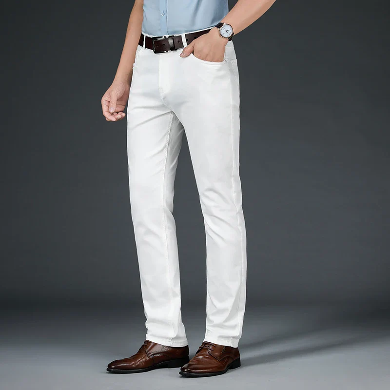 2025 New Spring Summer Jeans Men Fashion Casual Classic Style Business Straight Fit Soft Trousers Male Advanced White Pants 40 - Image 4