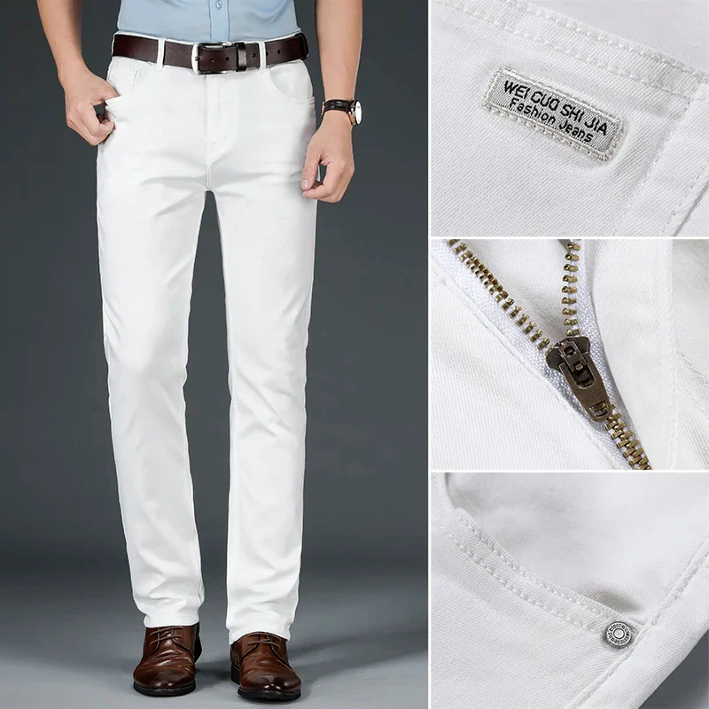 2025 New Spring Summer Jeans Men Fashion Casual Classic Style Business Straight Fit Soft Trousers Male Advanced White Pants 40 - Image 5