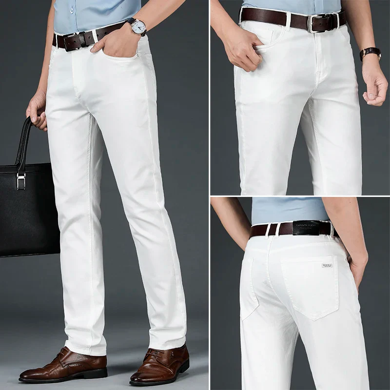 2025 New Spring Summer Jeans Men Fashion Casual Classic Style Business Straight Fit Soft Trousers Male Advanced White Pants 40 - Image 6