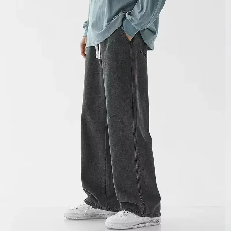 2025 New Streetwear Loose Jeans Men Korean Style Fashion Loose Straight Wide Leg Pants Men's Brand Clothing Black Light Blue - Image 2