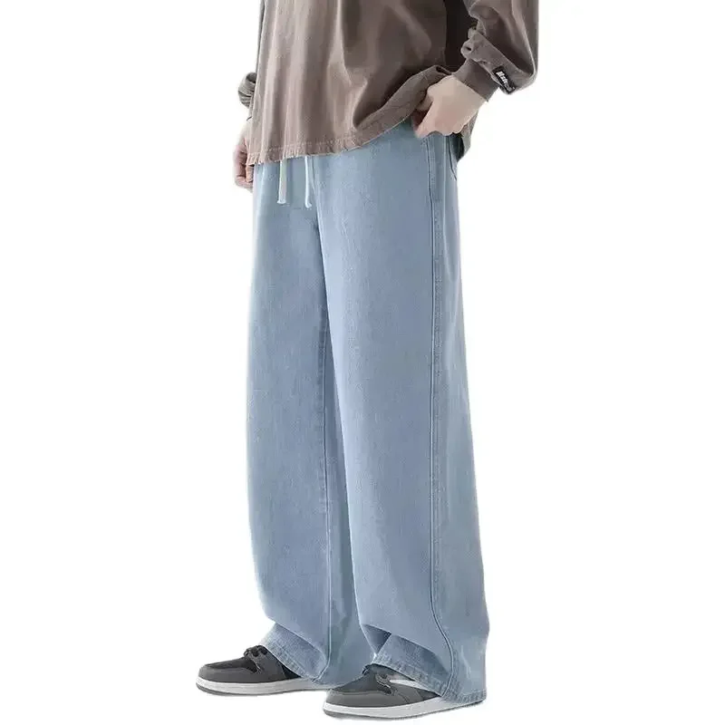 2025 New Streetwear Loose Jeans Men Korean Style Fashion Loose Straight Wide Leg Pants Men's Brand Clothing Black Light Blue - Image 4