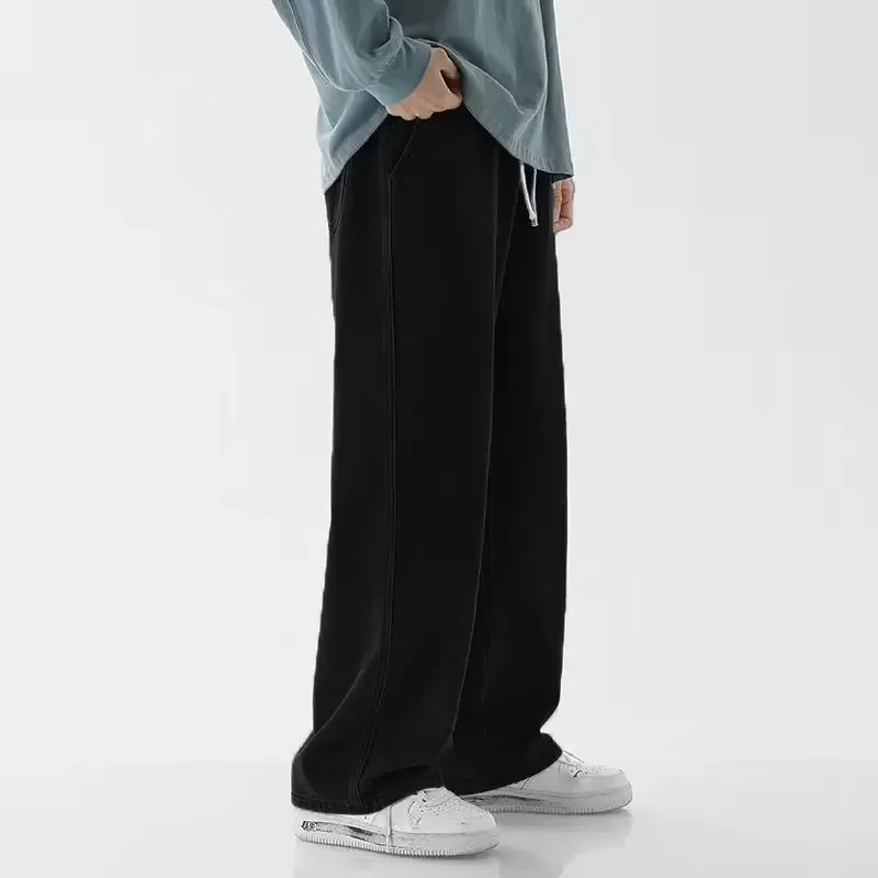 2025 New Streetwear Loose Jeans Men Korean Style Fashion Loose Straight Wide Leg Pants Men's Brand Clothing Black Light Blue - Image 8