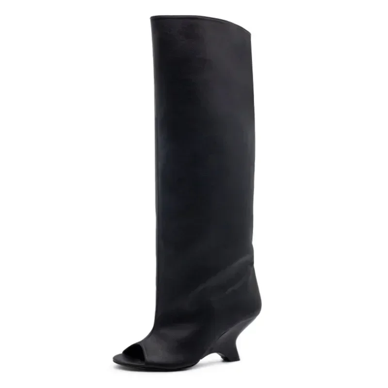2025 Spring and Autumn Women's Fish Mouth Thick High Heels Knee Length Women's Boots Fashion Slope Heel Large Summer Cool Boots - Image 10