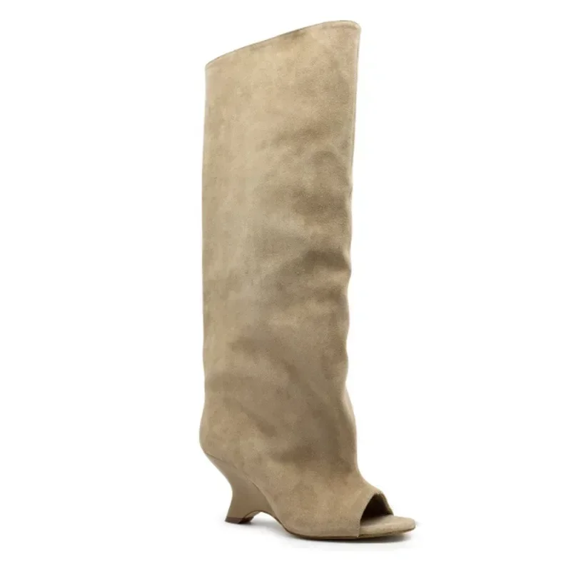 2025 Spring and Autumn Women's Fish Mouth Thick High Heels Knee Length Women's Boots Fashion Slope Heel Large Summer Cool Boots - Image 13