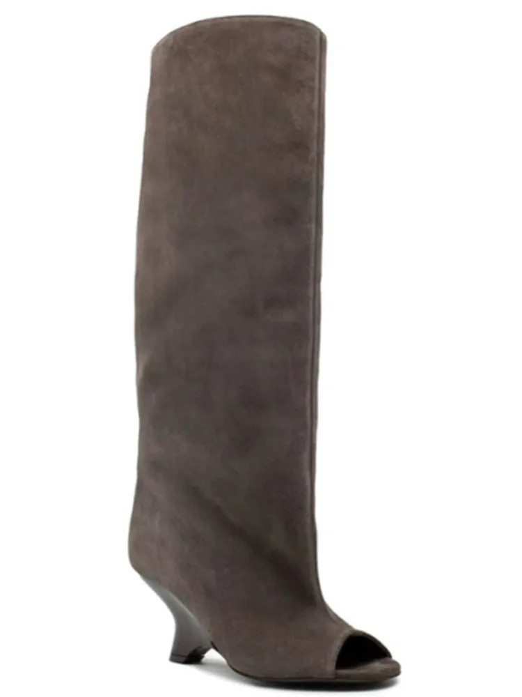 2025 Spring and Autumn Women's Fish Mouth Thick High Heels Knee Length Women's Boots Fashion Slope Heel Large Summer Cool Boots - Image 14