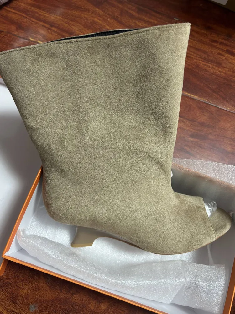 2025 Spring and Autumn Women's Fish Mouth Thick High Heels Knee Length Women's Boots Fashion Slope Heel Large Summer Cool Boots - Image 16