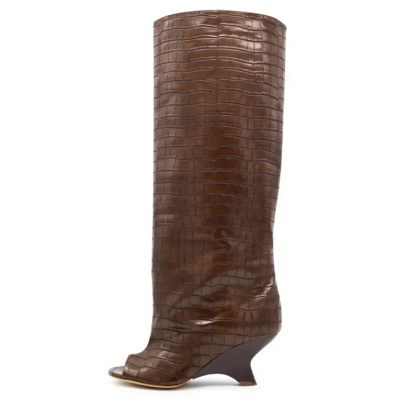 2025 Spring and Autumn Women's Fish Mouth Thick High Heels Knee Length Women's Boots Fashion Slope Heel Large Summer Cool Boots - Image 17