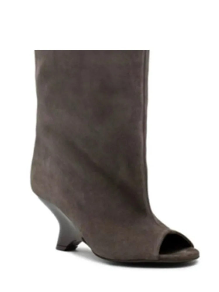 2025 Spring and Autumn Women's Fish Mouth Thick High Heels Knee Length Women's Boots Fashion Slope Heel Large Summer Cool Boots - Image 18