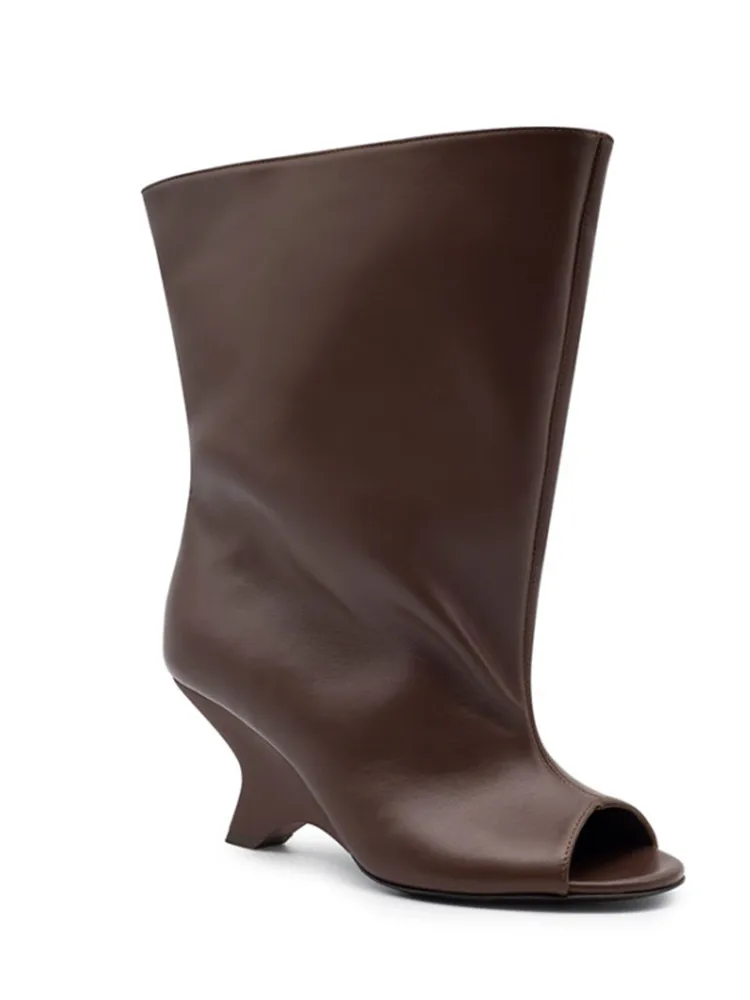 2025 Spring and Autumn Women's Fish Mouth Thick High Heels Knee Length Women's Boots Fashion Slope Heel Large Summer Cool Boots - Image 19