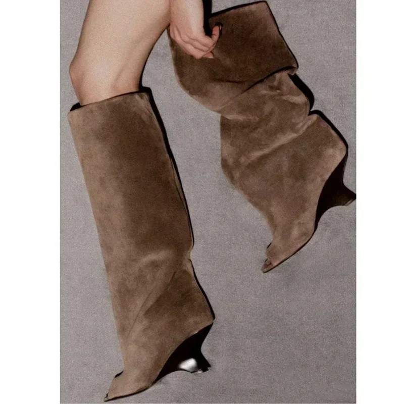 2025 Spring and Autumn Women's Fish Mouth Thick High Heels Knee Length Women's Boots Fashion Slope Heel Large Summer Cool Boots - Image 6