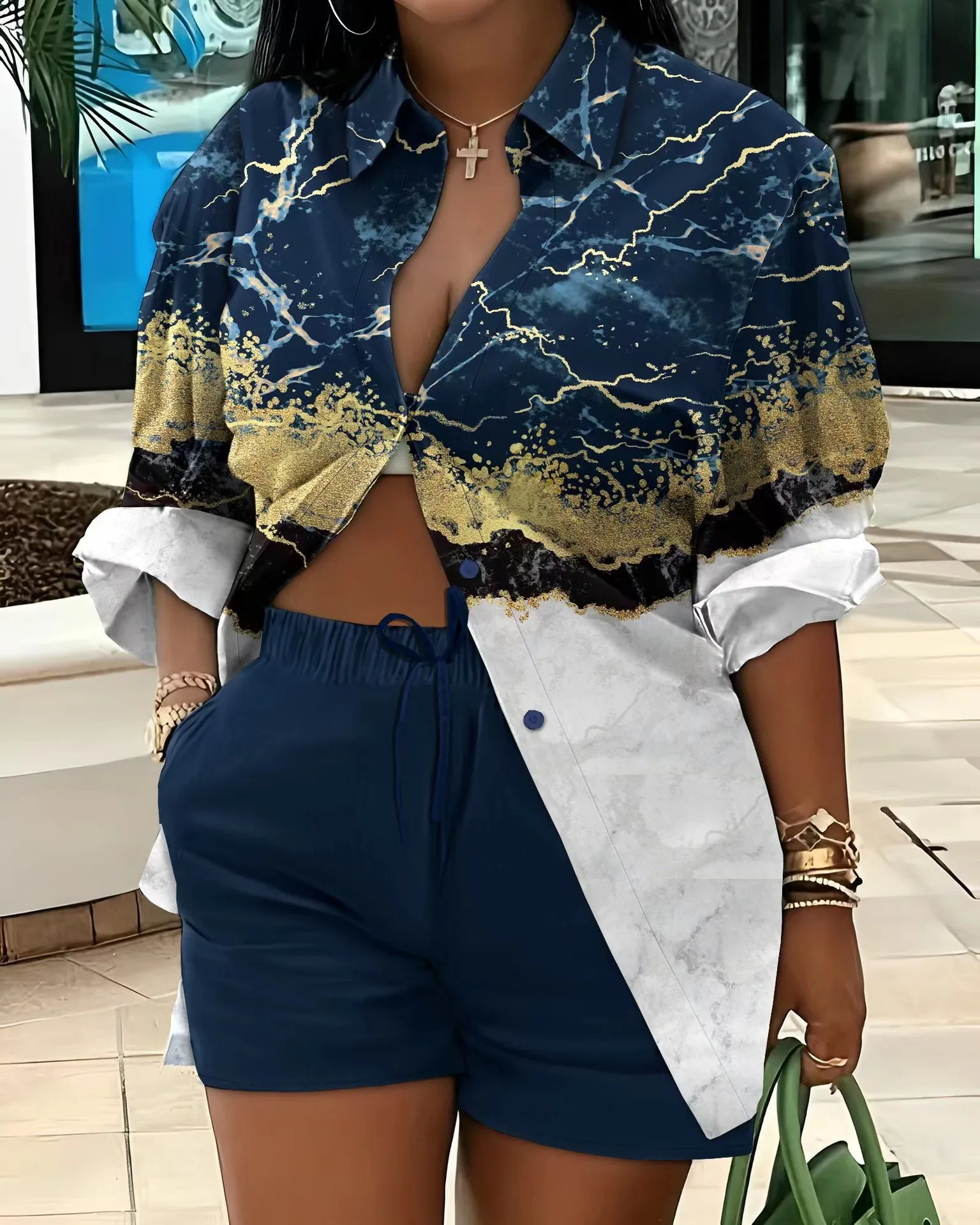 2025 Spring Autumn Casual Woman Sets Fashion Shirt Printed Button Shirt&Shorts Streetwear Shorts Pant Outfit Suit Two Piece Set - Image 11