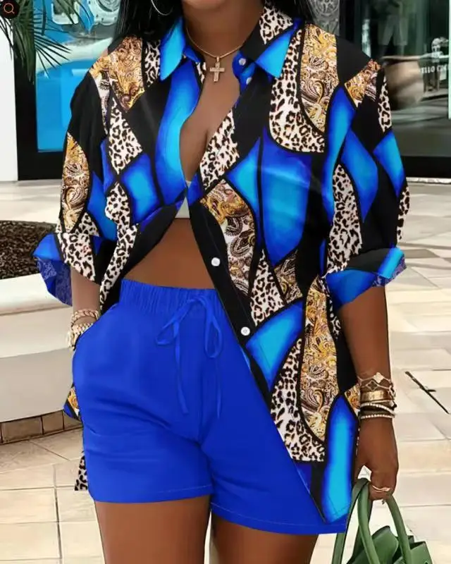 2025 Spring Autumn Casual Woman Sets Fashion Shirt Printed Button Shirt&Shorts Streetwear Shorts Pant Outfit Suit Two Piece Set - Image 15