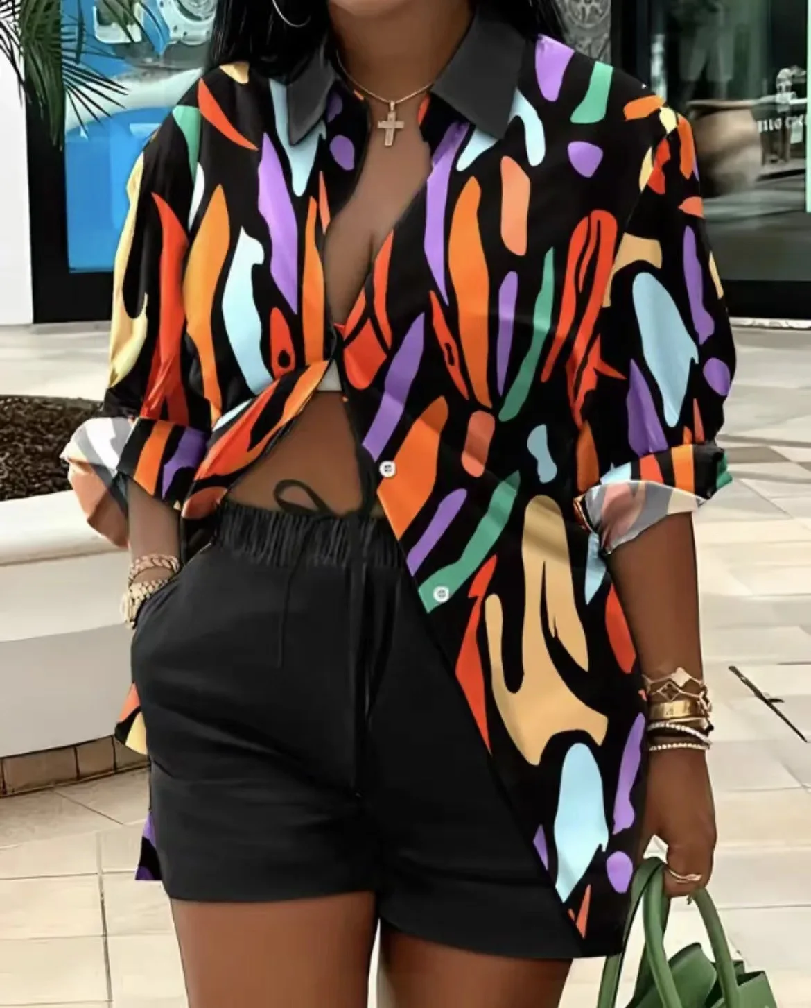 2025 Spring Autumn Casual Woman Sets Fashion Shirt Printed Button Shirt&Shorts Streetwear Shorts Pant Outfit Suit Two Piece Set - Image 18