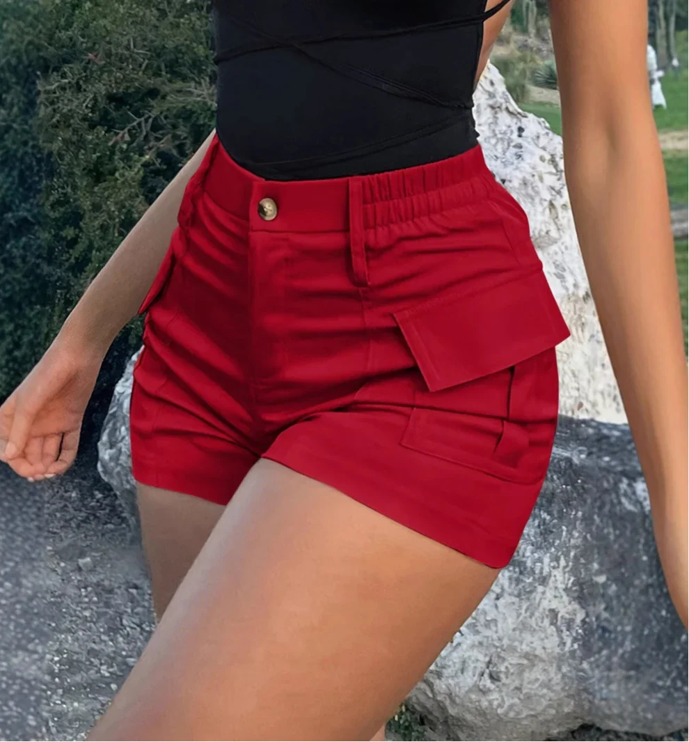 2025 Spring Casual Women's Short Pants High Waist Button Streetwear Y2K Short Pocket Cargo Shorts - Image 4