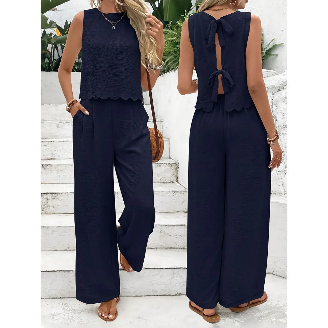 2025 Summer New Women's Fashion Sleeveless Tank Top Casual Pants Set - Image 2