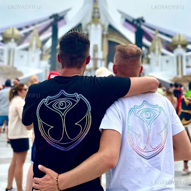 2025 Tomorrowlands Music EDC Electric Syllabic Wear Around The Disco Clothes Pure Cotton Man Women T-shirt Round Collar Tops