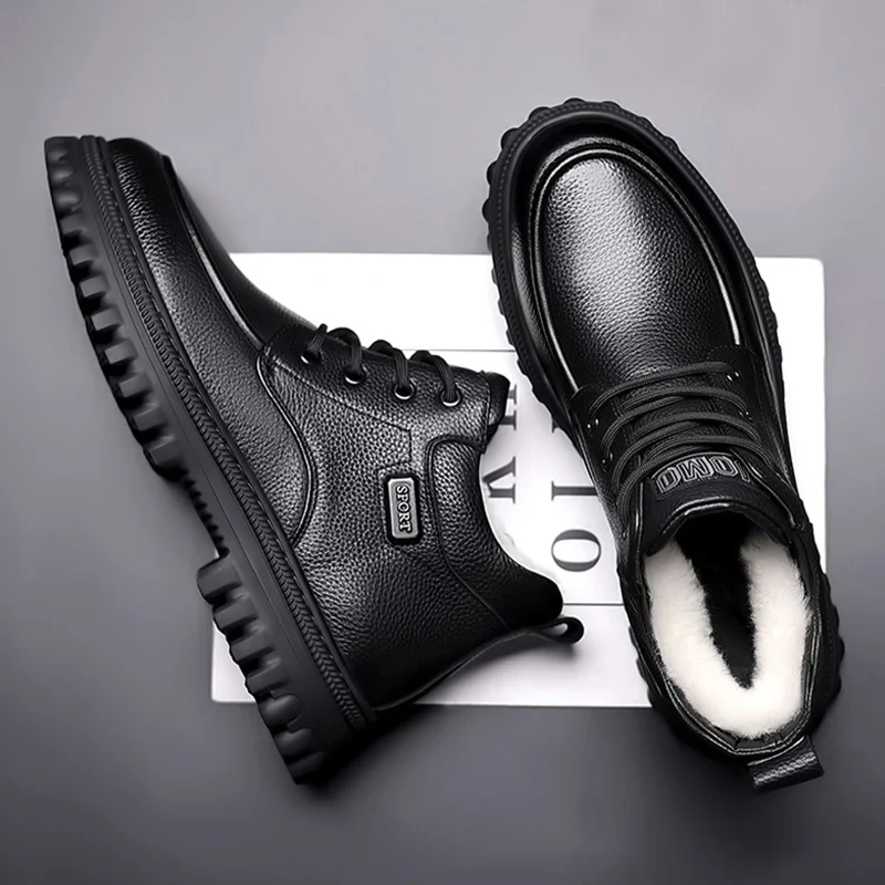 2025 Winter Shoes Mens Snow Boots Warm Plush Cold Winter Fashion Brand Male Footwear Non-slip Flat Ankle Boots Black D591 - Image 4