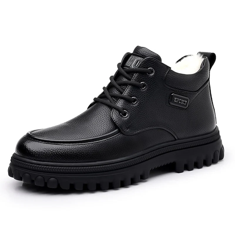 2025 Winter Shoes Mens Snow Boots Warm Plush Cold Winter Fashion Brand Male Footwear Non-slip Flat Ankle Boots Black D591 - Image 7