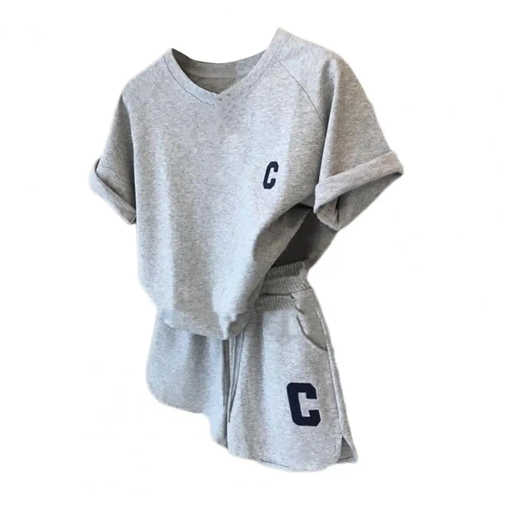 2025 women t-shirt shorts set Summer Tracksuit O Neck Letter Print Short Sleeve T-shirt Drawstring Shorts Sport Clothes - Image 7