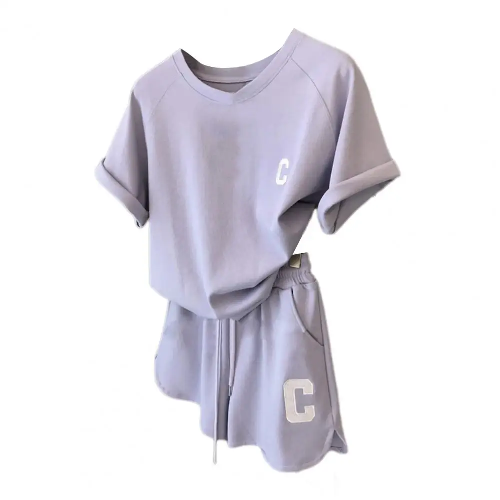 2025 women t-shirt shorts set Summer Tracksuit O Neck Letter Print Short Sleeve T-shirt Drawstring Shorts Sport Clothes - Image 8