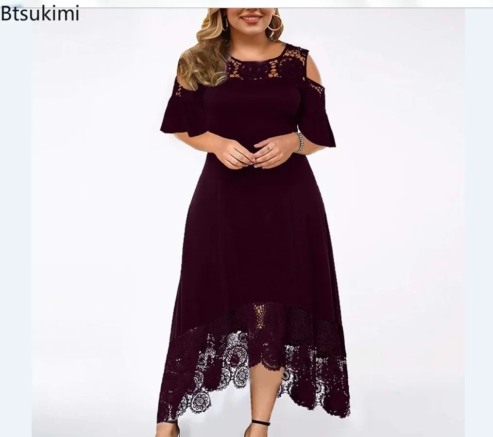 2025 Women's Lace Stitching Ruffle Short-Sleeved Strapless Dress Elegant Ladies' Summer Evening Club Party Dresses Woman Vestido - Image 3