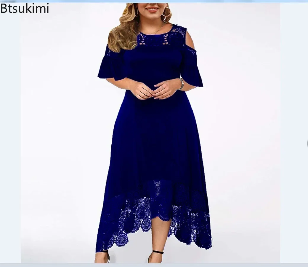 2025 Women's Lace Stitching Ruffle Short-Sleeved Strapless Dress Elegant Ladies' Summer Evening Club Party Dresses Woman Vestido - Image 4
