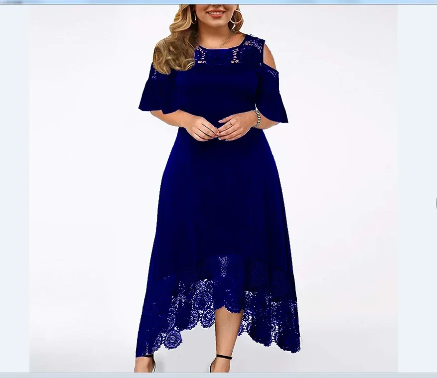 2025 Women's Lace Stitching Ruffle Short-Sleeved Strapless Dress Elegant Ladies' Summer Evening Club Party Dresses Woman Vestido - Image 7