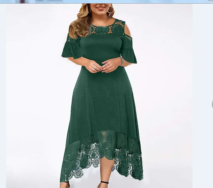 2025 Women's Lace Stitching Ruffle Short-Sleeved Strapless Dress Elegant Ladies' Summer Evening Club Party Dresses Woman Vestido - Image 9