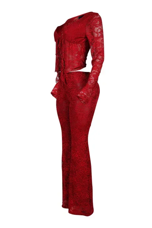 2025 Women's Set Long Sleeve Lace See Through Shirt + Long Pants Street Evening Sexy Two 2Piece Sets Outfits Tracksuit - Image 18