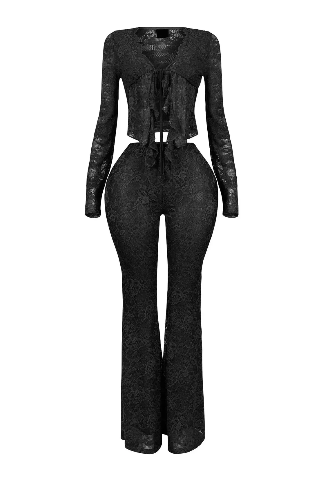 2025 Women's Set Long Sleeve Lace See Through Shirt + Long Pants Street Evening Sexy Two 2Piece Sets Outfits Tracksuit - Image 20