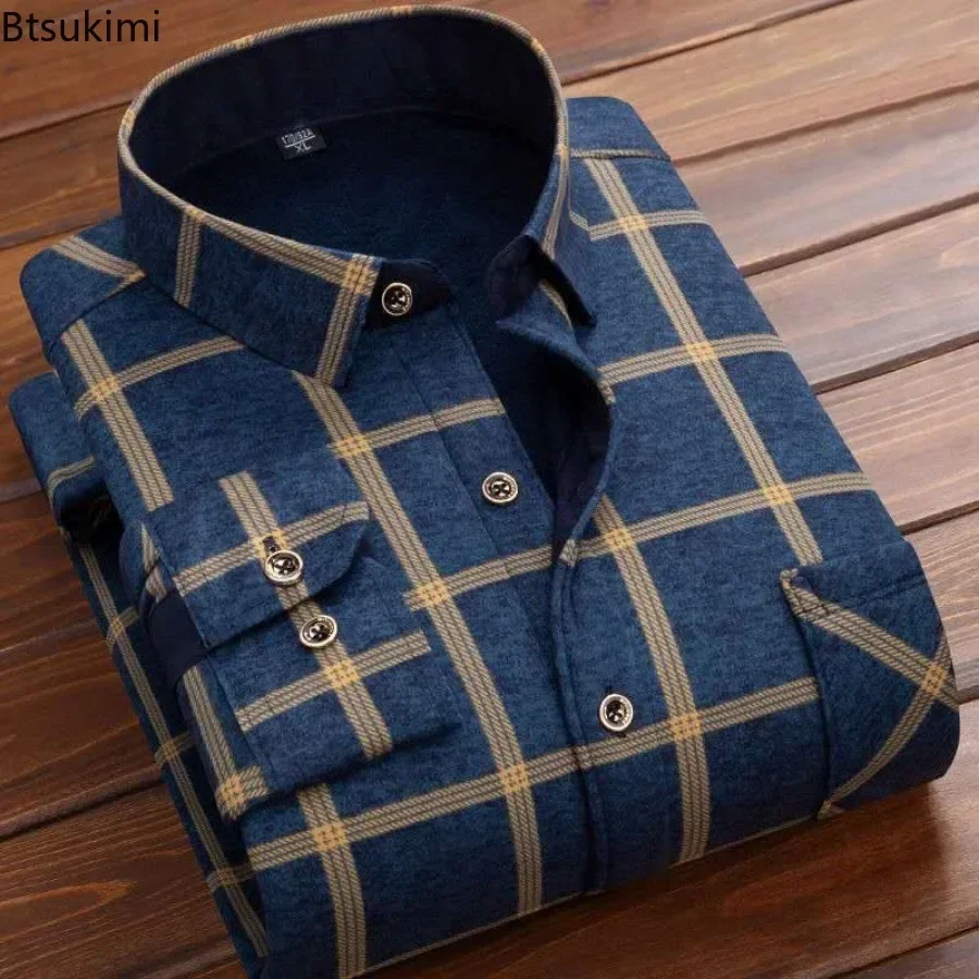 2025Men's Casual Warm Shirts Autumn Winter Long Sleeve Plaid Shirt Thick Warm Tops Men High Quality Soft Large Size Shirt Camisa - Image 4